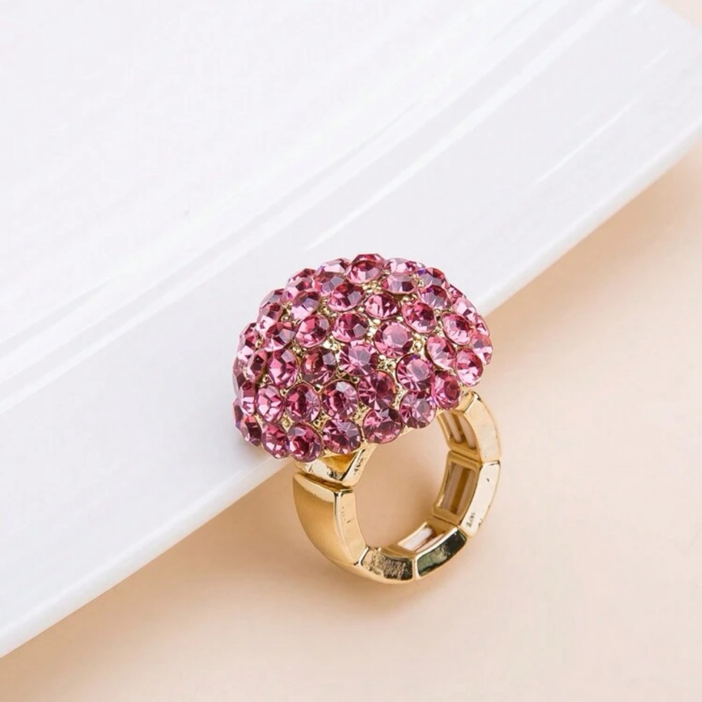 Pink Rhinestone Flower Decor Ring
